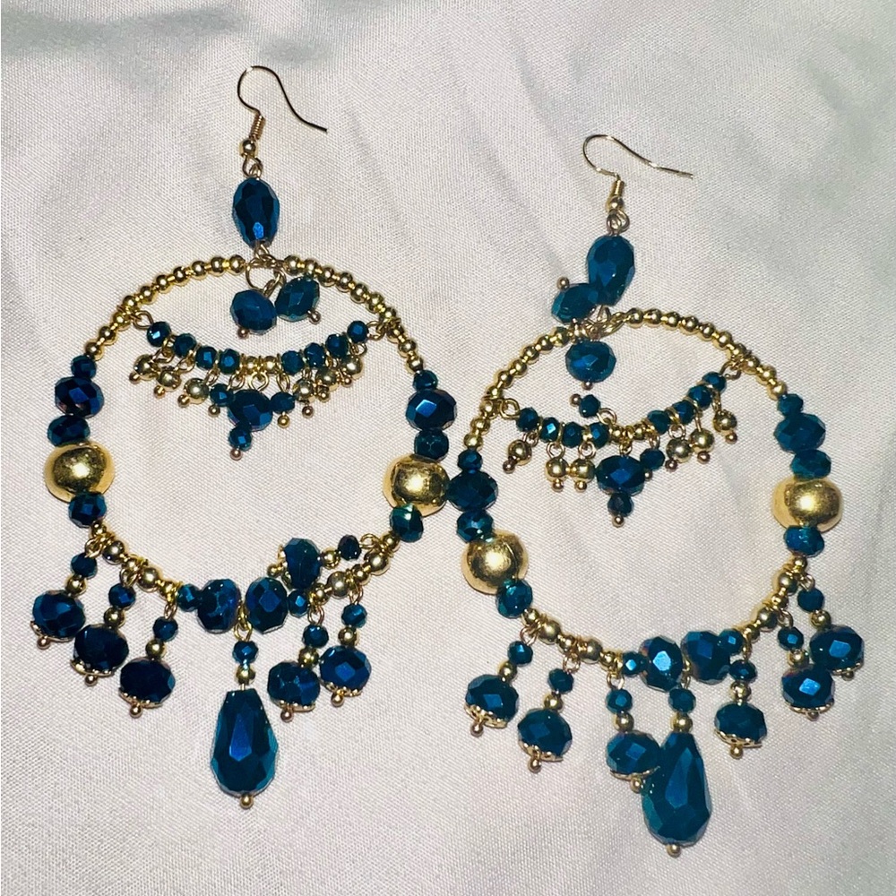Small Dream Catcher Beaded Handcrafted Blue Earrings